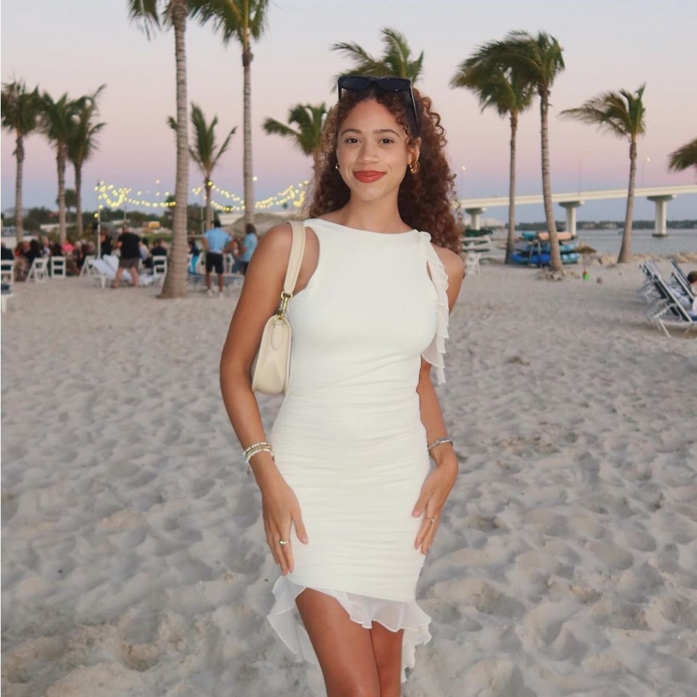 Oh Polly Backless Ruffle Detailing Mini Dress in Ivory in US 2
